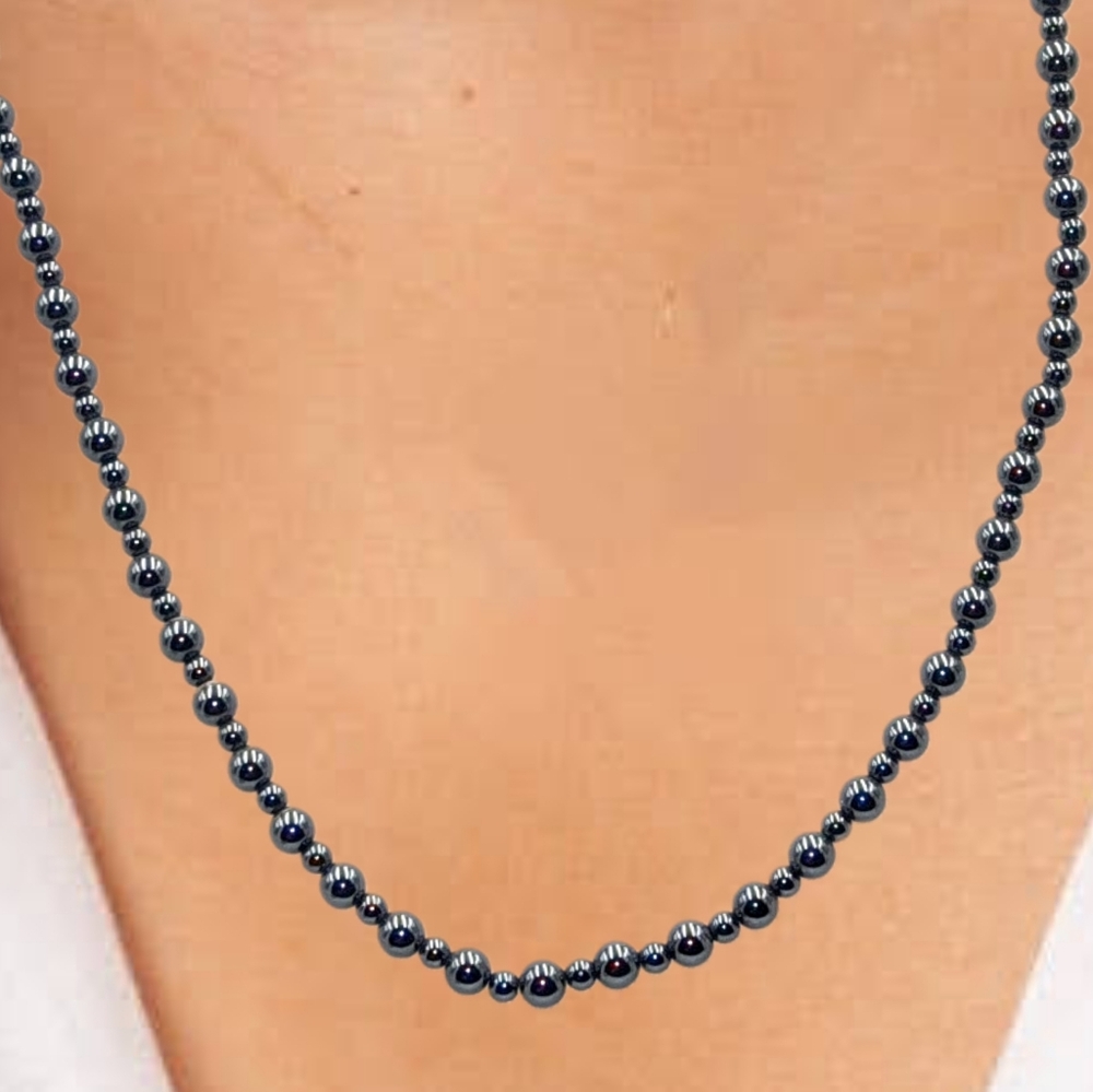 Timeless Dark Gray Necklace with Classic Beads - Picture 1 of 4